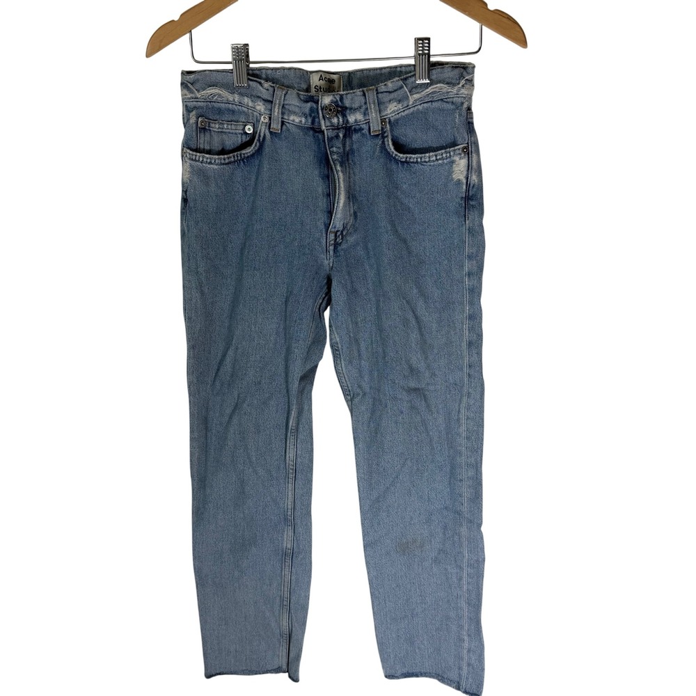 Acne Studios Boy Indigo Fray Distressed Boyfriend Jeans Blue 24/32 Made in Italy